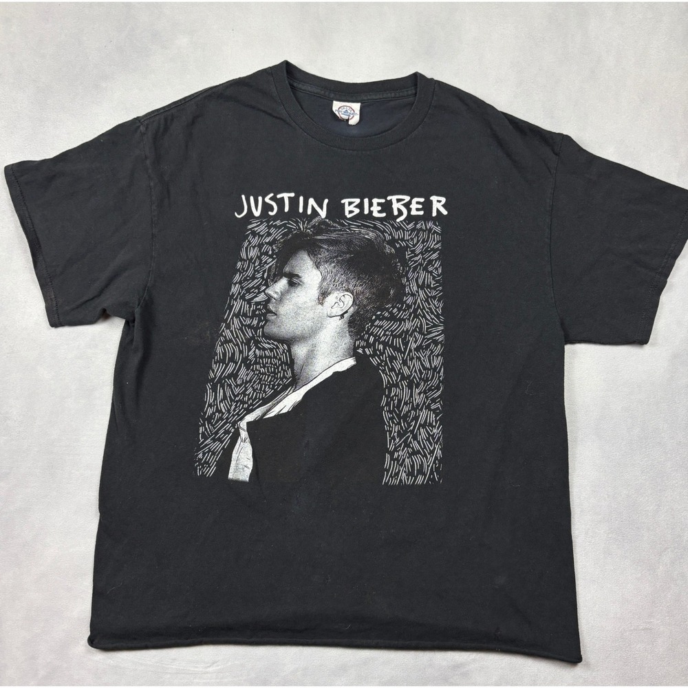 Justin Bieber Purpose World Tour 2016 Shirt Mens Large Black Concert Tee Stained